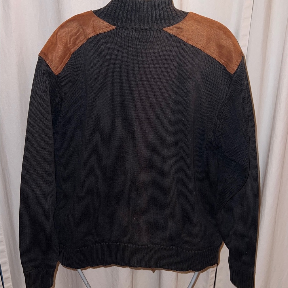 North River Navy  sweater Jacket with Tan Accents suede (faux) zipper mens M - Picture 3 of 7